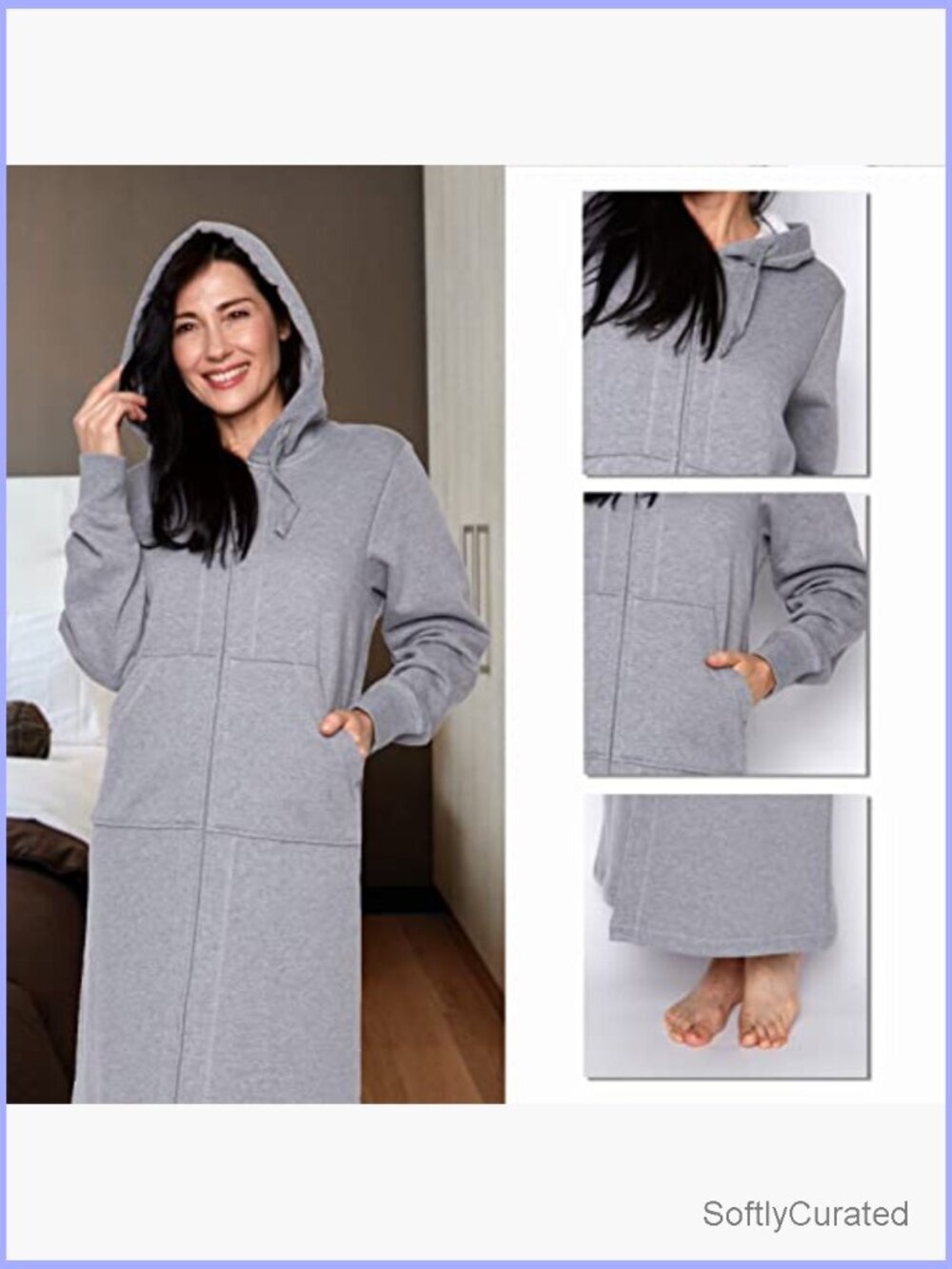 Full-Length Zip-Up Hooded Loungewear Sweatshirt, Relaxed Fit Wearable Blanket, - Picture 2 of 6